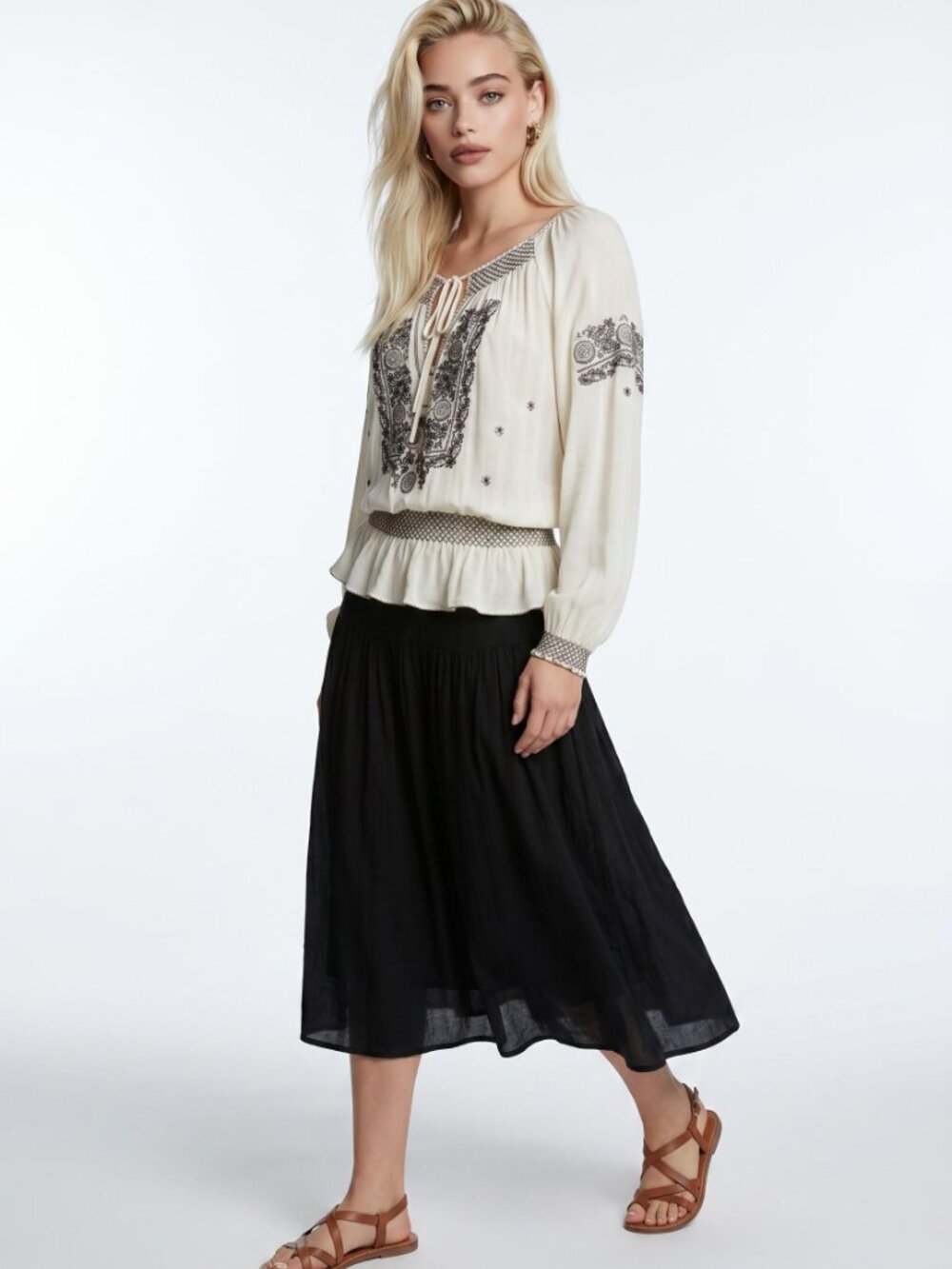 Parker ivory silk embroidered poet peasant top